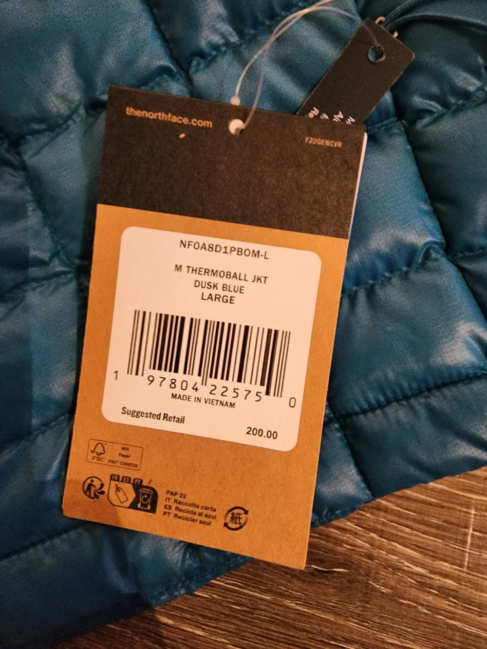 The North Face Mens Thermoball Dusk Blue Quilted Packable Jacket